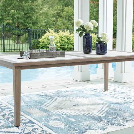 Rainier Ranch - Rectangle Dining Table With Umbrella Option - Brown / Beige