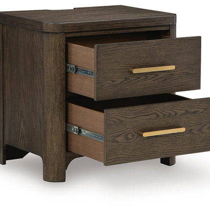 Radkin - Two Drawer Night Stand - Burnished Brown