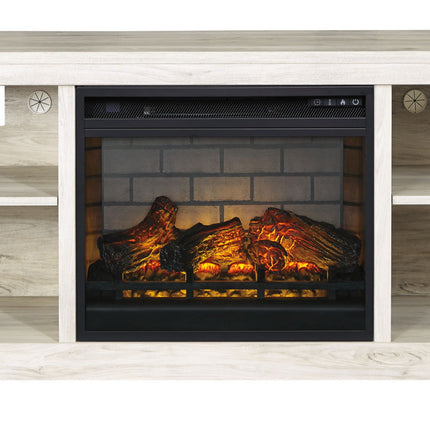 Bellaby - 63" TV Stand With Faux Firebrick Fireplace Insert - Whitewash