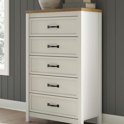 Kerisden - Five Drawer Chest - White / Brown
