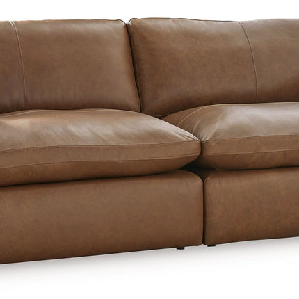 Emilia - 3 Pc. - 2-Piece Sectional Loveseat, Ottoman - Caramel