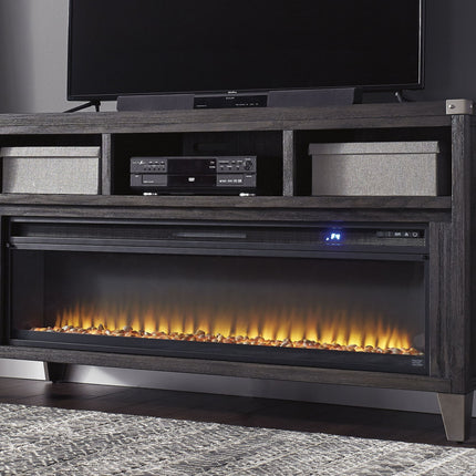 Todoe - 2 Pc. - 65" TV Stand With Wide Fireplace Insert - Gray